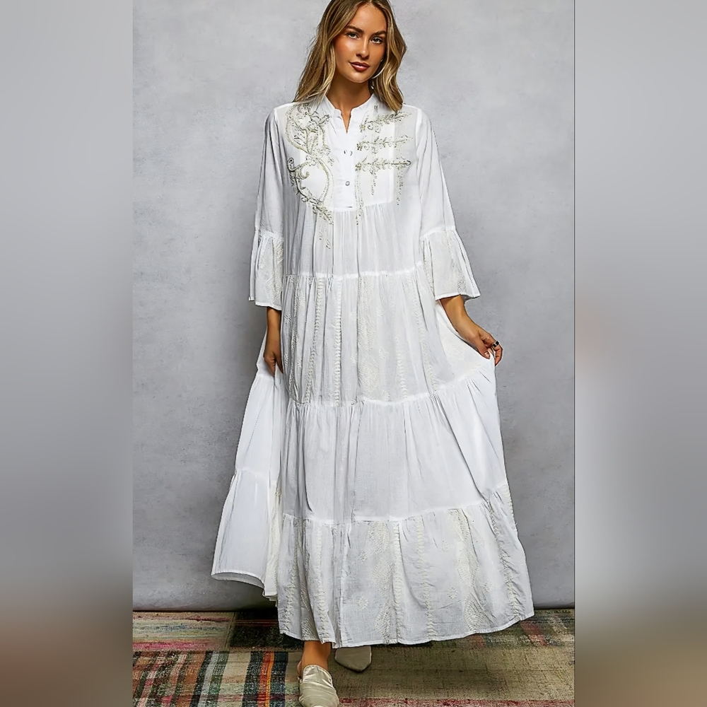 POL White Embroidered Maxi Dress